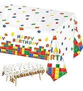 LINHAXM 3 Pack Building Block Party Tablecloth Building Block Disposable Plastic Table Cover for ...