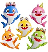 PartyWoo Baby Shark Family Foil Balloons 5pcs 36 34 32 Inch Baby Shark Family Mylar Helium Birthd...