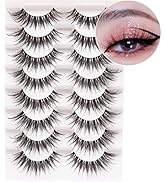 Losha Eyelashes Wispy Lashes Natural Look 8 Pairs Clear Band False Eyelashes Handmade Reusable Fa...