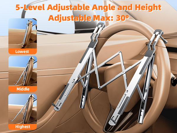 Car Laptop Mount Steering Wheel Tray Holder, Height Adjustable Car Desk for Laptop Computer Tablet