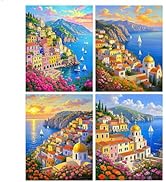JISHSHAY 4 PCS Italy Positano Diamond Painting Round Drill Diamond Art Round Beads Gem Art Gem Pa...
