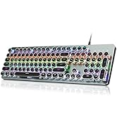 RisoPhy Typewriter Style Mechanical Gaming Keyboard, Metal Panel, Retro Punk Round Keycaps, Click...