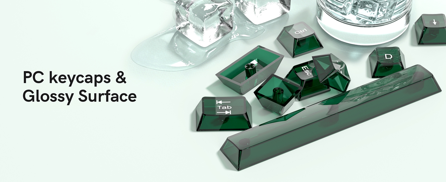 Dark Green Clear keycaps,Transparent keycaps,Crystal Jelly Key Cap Set,Shine Through Key caps