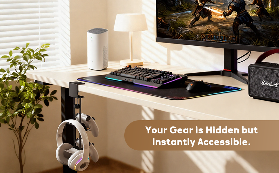 Headphone Stand Game Controller Holder On/Under Desk Clamp 3