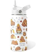 Capybara Gifts for Kids - 16oz Capybara Water Bottle with Straw Lid, Stainless Steel Insulated Bo...