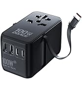 Universal Travel Adapter, 100W International Power Adapter Built-in Type-c Cable Fast Charging & ...