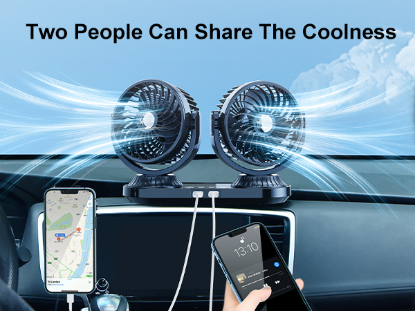 DICMKY Dual Head Auto Oscillating Car Cooling Fan for Dashboard
