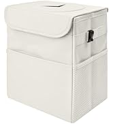 Car Trash Can Bin with Lid - Collapsible Car Garbage Can with Storage Pockets-Beige Mini Leakproo...