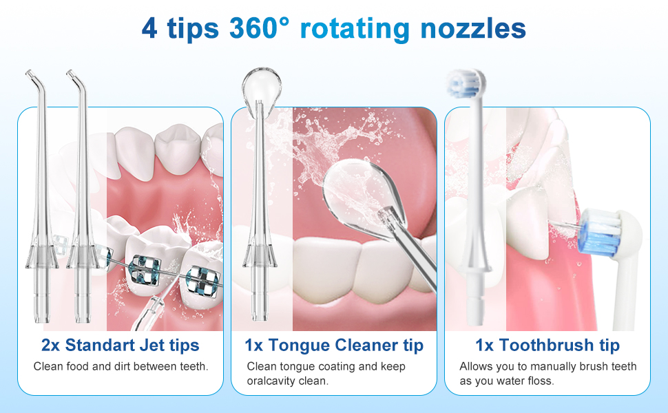 4 tips 360 degree rotating nozzles