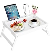 Artmeer Bed Tray Table with Folding Legs, Bamboo Breakfast Food Tray with Media Slot, Use As Plat...