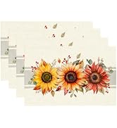 RABUSOFA Fall Pumpkin Sunflowers Placemats 12x18 Inch Set of 4