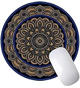 Performore Round Mandala Mouse Pad - Gold and Blue Pattern, 9" Diameter, 3MM Thick Non-Slip Rubbe...