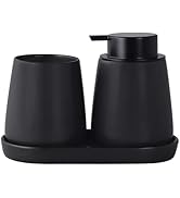 Eyrozia Matte Black Bathroom Accessory Set - 3pcs Ceramic Soap Dispenser Set Vanity Countertop Ac...