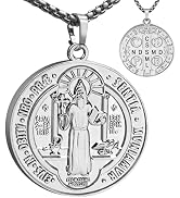 Anwlki St Benedict Necklace Saint Benedict Medal Bless Safety Religion Pendant Gift for Men, Wome...