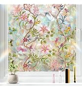 LEMON CLOUD Stained Glass Window Privacy Film with Tools, 17.5" x 78.7" | Non-Adhesive Easily Rem...