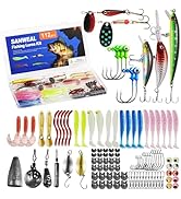 Sanweal 60PCS/112PCS Fishing Lure Kit with Crankbaits, Spinnerbaits, Soft Worms, Jig Heads, Bass ...