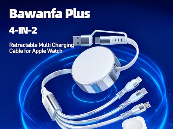 This is a 4 in 1 retractable multi charging cable with apple watch charger usb c lightning micro usb