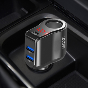 Auto Power Outlet with LED Voltmeter Switch Dual Type C Port for iPhone Samsung Phone GPS Dash Cam