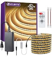 HitLights COB LED Strip Lights Kit Warm White with Remote &amp; 12V Power Supply,16.4ft Dimmable Tape...