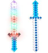 Fun Central 2-Pack LED 24” Light-Up Blue Pixel 8-Bit Toy Swords for Kids – Flashing Light Set, Ga...