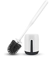 Silicone Toilet Brush Set for Bathroom Cleaner Brush Set,Non-Slip Handle with TPR Soft Bristle,Wa...