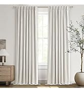 QJmydeco Beige Linen Blackout Curtains 96 Inches Long, Pinch Pleated Elegant Thermal 8ft for Livi...