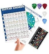 Laminated Guitar Chord Chart 2Pcs &amp; Fretboard Stickers 1Pcs with Picks 5Pcs(0.71mm As Gifts for G...