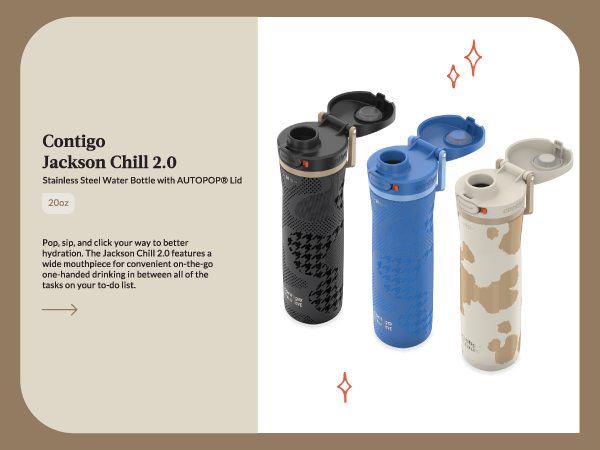 jackson chill stainless steel water bottle autopop lid hydration wide mouthpiece drink easy carry