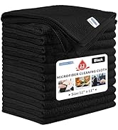 HOMERHYME Microfiber Cleaning Cloth, 12 Pack Black Cleaning Rags,12" X 11" Lint Free Dish Towels ...