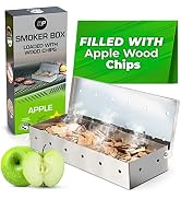 KITCHEN PERFECTION Smoker Box Filled with Apple Wood Chips -Top Grill Smoker Box,Adds Delicious S...