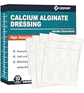 Ceeport Calcium Alginate Wound Dressing Pads, 4'' x 4'' Patches [10 Individual Pack], High Absorb...