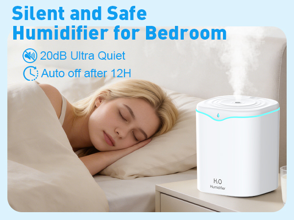 iucpss humidifier large room silent and safe humidifier for bedroom, 12H auto-off, 20db low noise