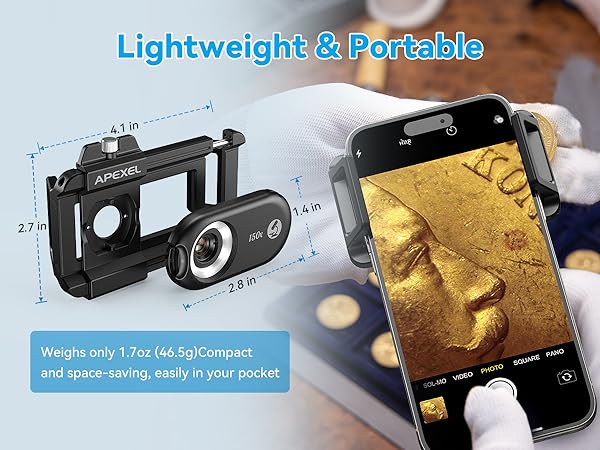 APEXEL 100X/150X/200X/3-IN-1 Phone Microscope Lens