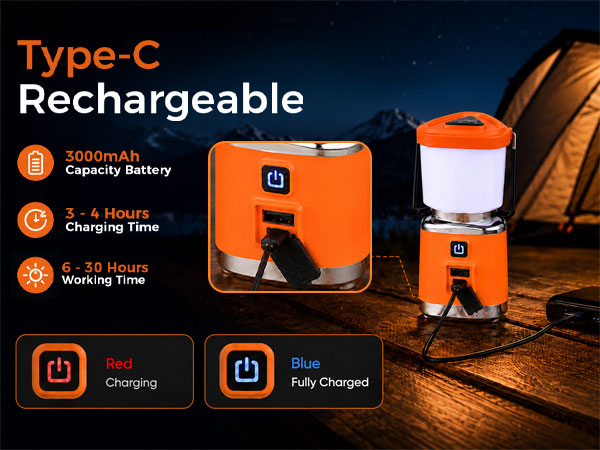 Rechargeable Camping Lights with Type C Fast Charging