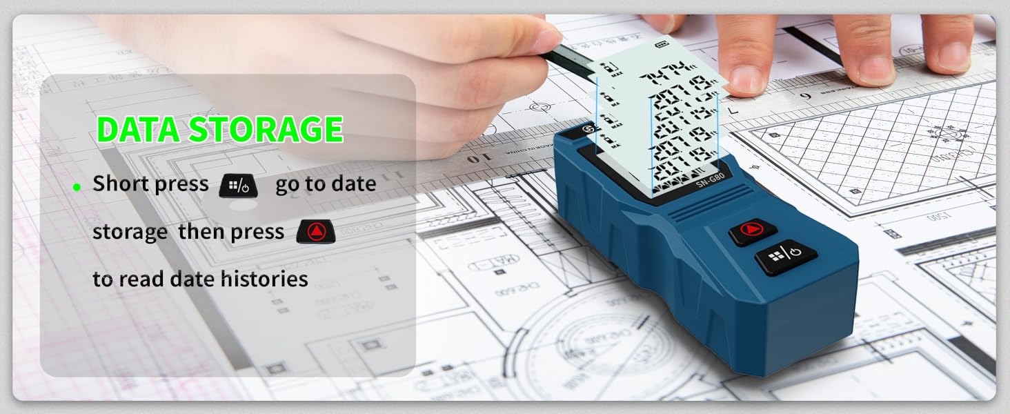 Data storage: short press to enter data, press to view history.