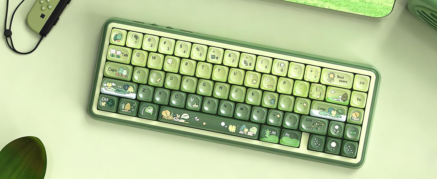 Cute Frog Keyboard keycaps Ceramic Style,Matcha Green moa keycap Set,dye Sublimation Keyboard caps