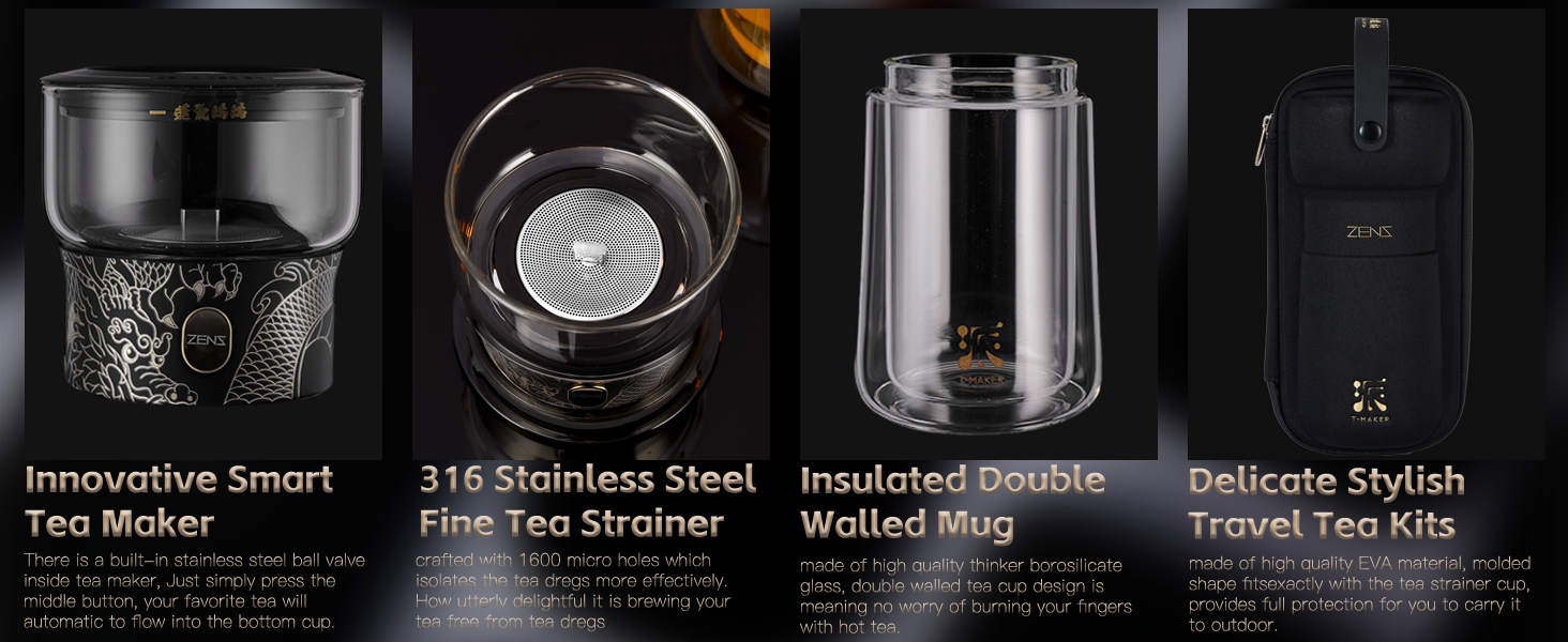 ZENS Modern 3-in-1 Smart Small Glass Tea Infuser Teapot