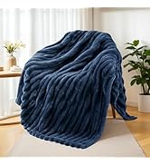 Exclusivo Mezcla Fleece Throw Blanket for Couch, Super Soft Striped Jacquard Bed Blanket, Lightwe...