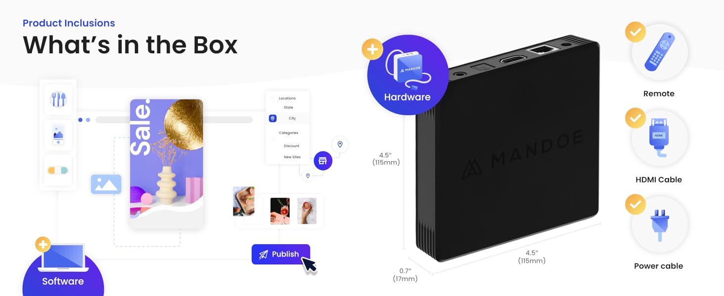 Mandoe Easy to use instant digital signage with complete accessories hardware and software included