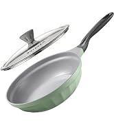 BUYDEEM Ceramic Coating Non Stick Frying Pan 11 inch, Heavy-Duty 5.5mm Base with Glass Lid, All S...