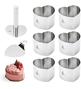 Hilsita Heart Cake Ring Molds, Seamless Stainless Steel Cake Cutter For Baking, 3 inch Cooking Ri...