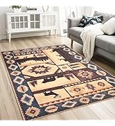 Mightree Farmhouse Area Rug 5x7, Animal Print Rug, Living Room Rugs Washable, Non-Slip Faux Wool ...