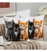 THISFIND Cute Kitten Pillowcase Set of 2, Line Pillowcases with Realistic Cat Print, Decorative P...