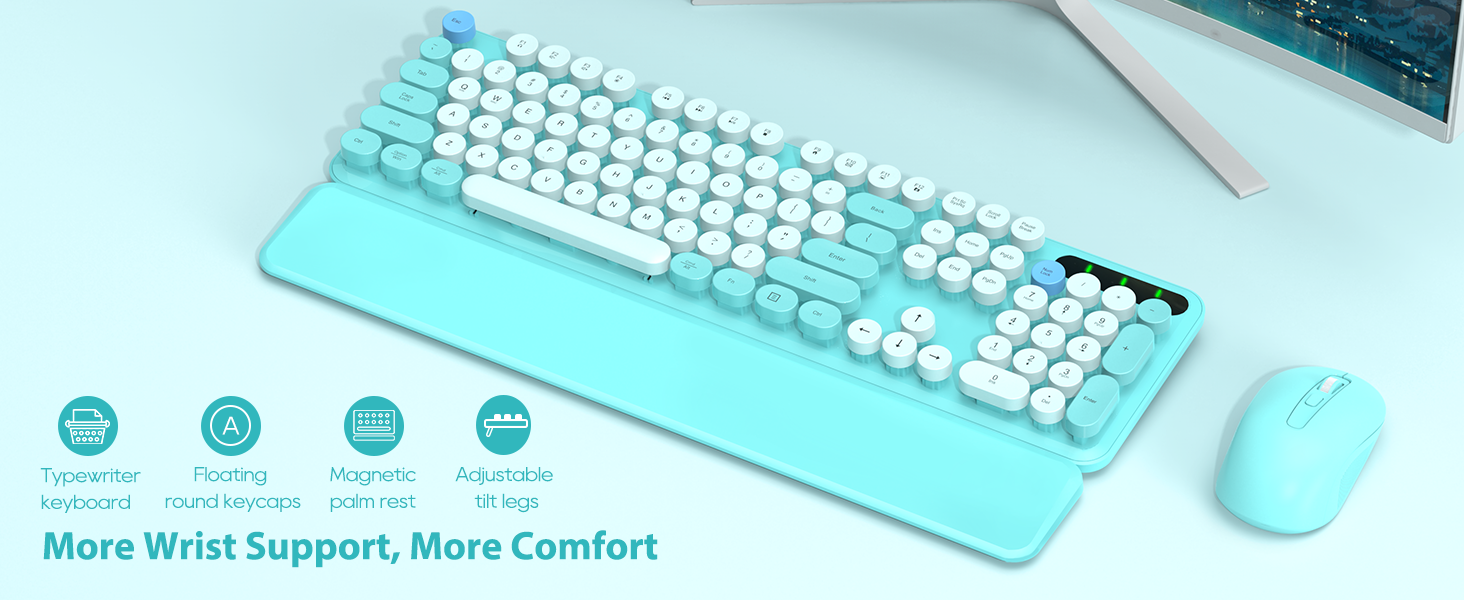 Blue typewriter wireless keyboard mouse combo student apartment cafe office back to school college