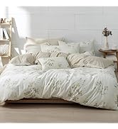 LEMIROE Floral Cotton Comforter King Size - Cream Comforter with Luxrious Grey Branches &amp; Subtle ...