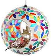 Lily's Home 5.5 Inches Glass Mosaic Hanging Bird Feeder for Outdoors Fly-Through Large Bird Feede...