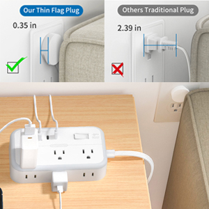 flat Extension Cord Power Strip with Outlet USB Ports flat plug Surge Protector