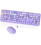 Colorful Wireless Keyboard and Mouse Combo, COVEVA 2.4GHz Wireless Retro Cute Round Keycaps Keybo...