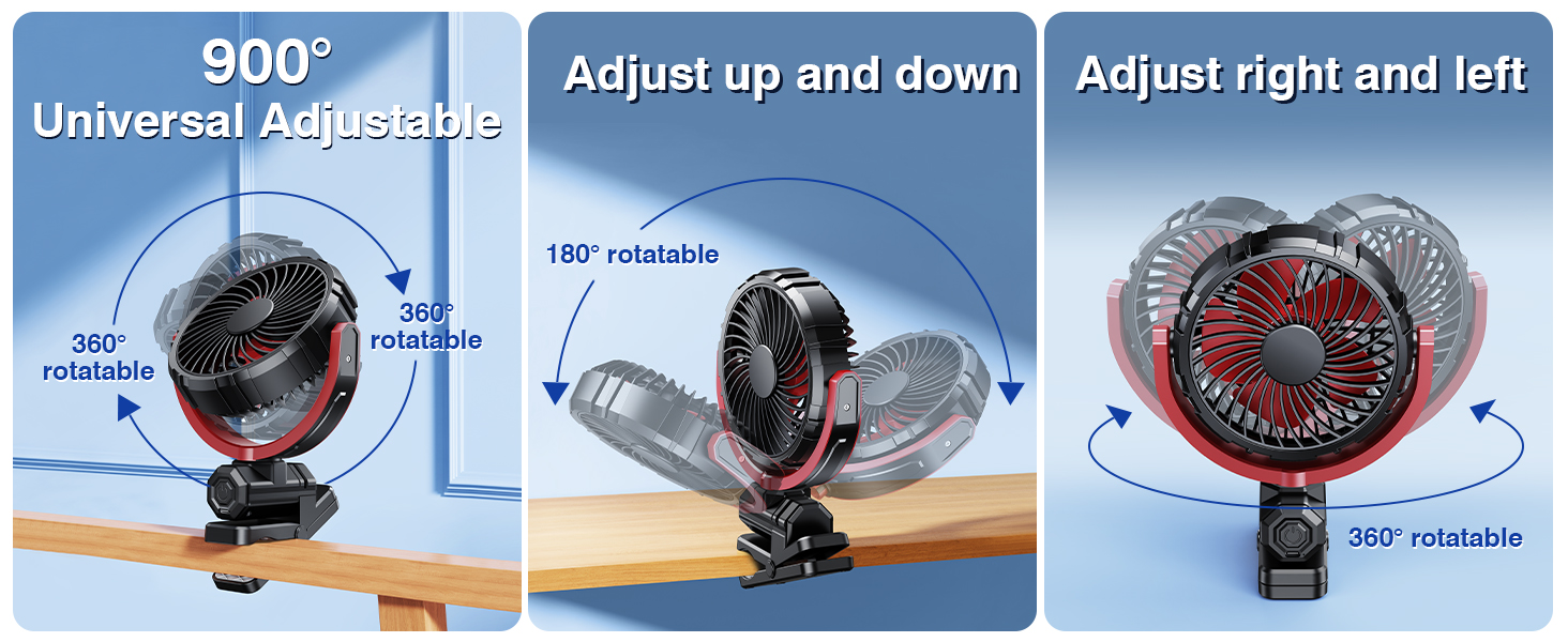 HIYJEN Car Fan 5V USB Small Clip on Sun Visor Fan for Front/Rear Seat, 2000mAh Rechargeable