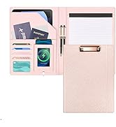 Leather Portfolio Organizer Women Clipboard with Storage Pink Clip Board for Notepad,Phone,Cards